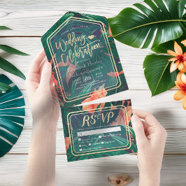 Casamento Dourado com Folha de Plantas Tropicais R