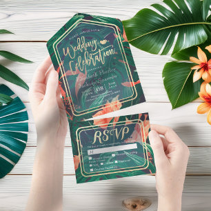 Casamento Dourado com Folha de Plantas Tropicais R