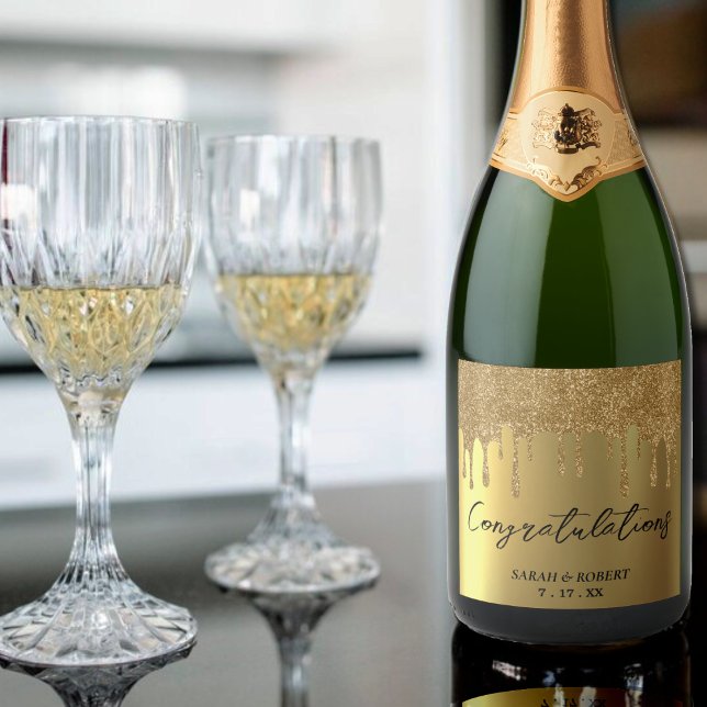 Casamento Dourado com Lixo (Gold Glitter Drip Wedding Sparkling Wine Label)