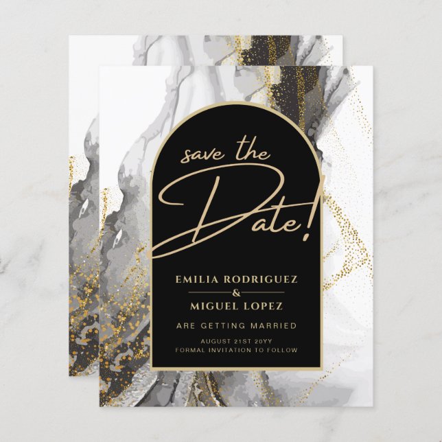 Casamento Dourado com mármore preto moderno, Marbl (Frente/Verso)