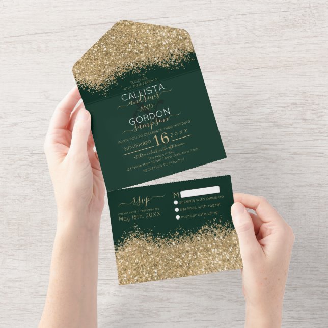 Casamento Dourado da Floresta Verde com Confetti (Aba destacável)