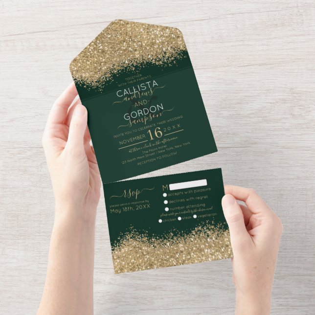 Casamento Dourado da Floresta Verde com Confetti (Aba destacável)