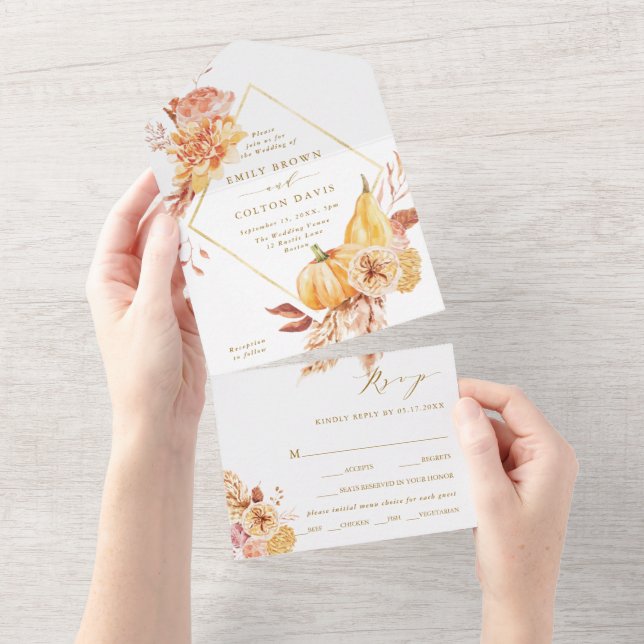 Casamento Dourado de Abóbora Floral Rústica  (Aba destacável)