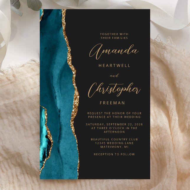 Casamento Dourado de Agata Azul de Teal Azul Escur (Criador carregado)