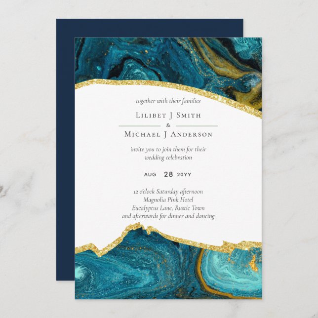 Casamento Dourado de Agata Azul Teal Peacock (Frente/Verso)