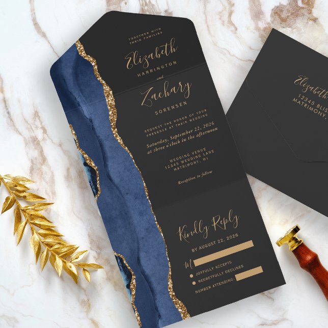 Casamento Dourado de Agate Azul, Marinho Moderno E (An elegant choice for a navy blue and gold themed wedding.)