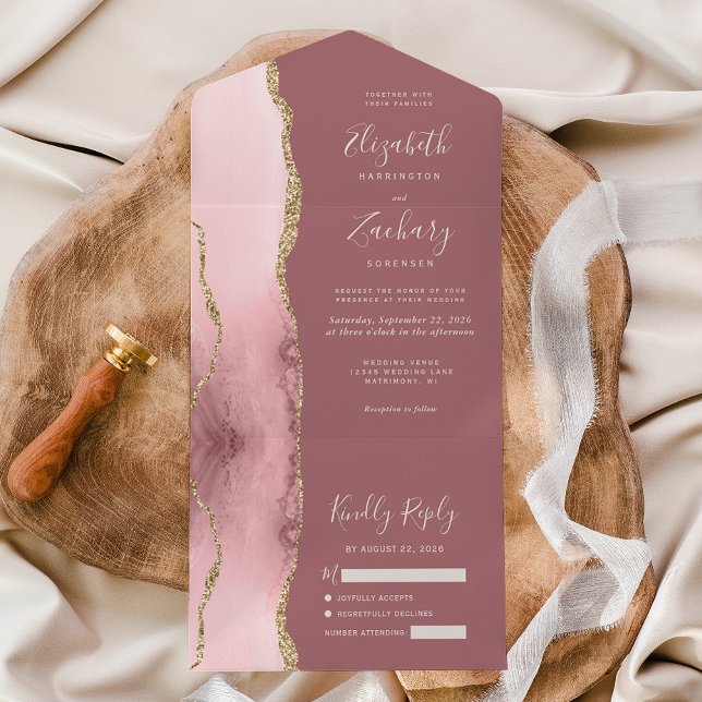 Casamento Dourado de Agate Dusty Rosa (Criador carregado)