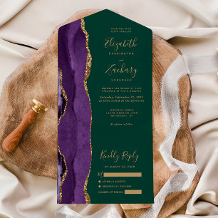 Casamento Dourado de Agate Emerald Verde Roxo Mode