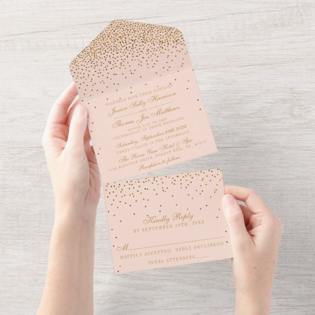 Casamento Dourado de Confetti Rosa e Glam Blush (Aba destacável)