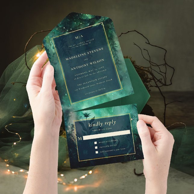 Casamento Dourado de Fairytale Greenery, Floresta  (enchanted forest wedding invitation seal send romantic greenery all one green gold magical woods)