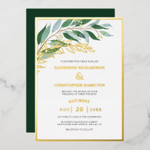 Casamento Dourado de Folhagem Elegante Floresta Ve