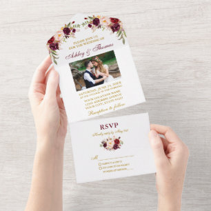 Casamento Dourado de Foto Floral de Watercolor Bur