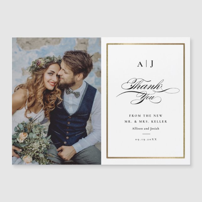 Casamento Dourado de Fotos do Monograma Elegante - (Frente)