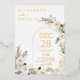 Casamento Dourado de inverno com flores brancas ru