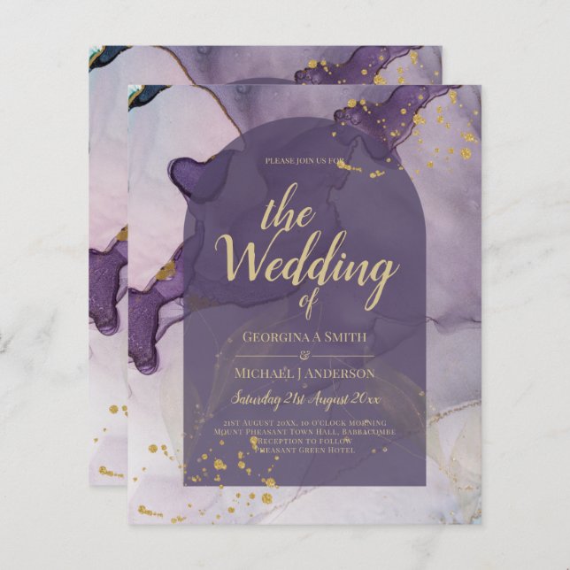 Casamento Dourado de Lavanda Roxo de Mente de Tint (Frente/Verso)