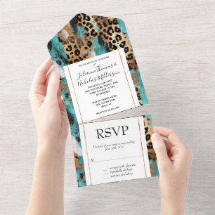 Casamento Dourado de Leopardo Negro Turquesa
