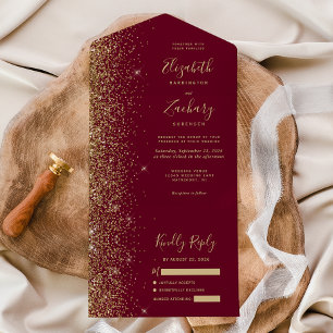 Casamento Dourado de Lixo Vermelho Moderno Burgund
