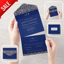 Casamento Dourado de local azul inclusivo com RSVP