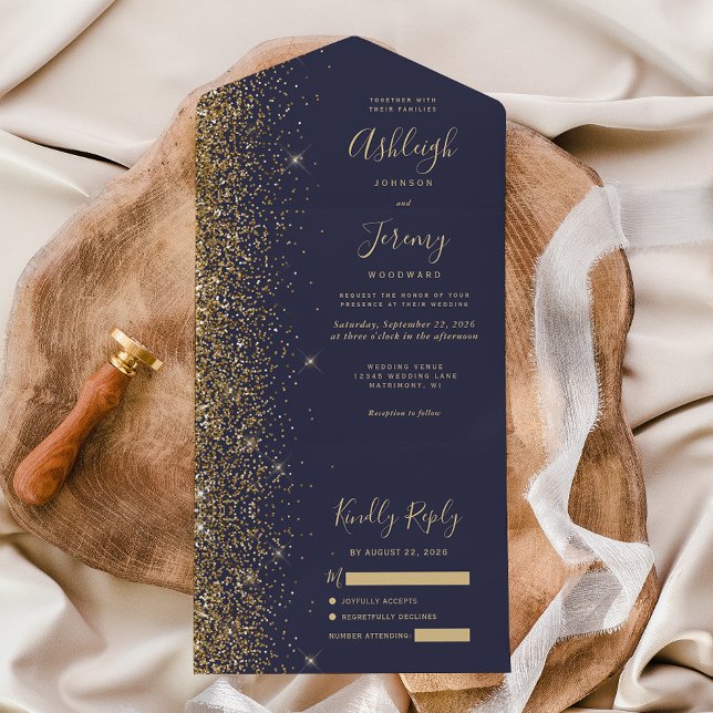 Casamento Dourado de Luminosas Azuis Moderno (Criador carregado)