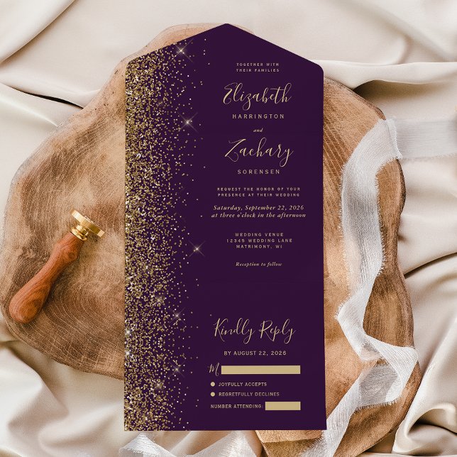 Casamento Dourado de Luminosas Roxas Modernas Escu (Criador carregado)