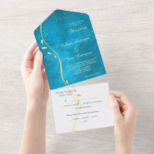Casamento Dourado de Modelo de Foto Azul de Leaf S