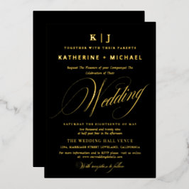 Casamento Dourado de Monograma de Script Romântico