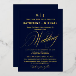 Casamento Dourado de Monograma de Script Romântico