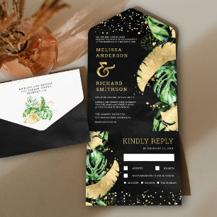 Casamento Dourado de Monstera Palm Palm Verde Trop
