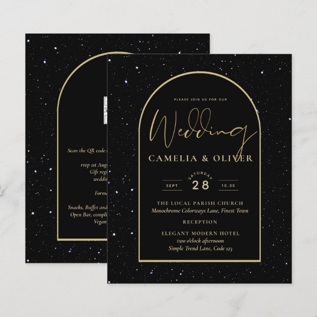 Casamento DOURADO de Noite Estelar Mística Negra (Frente/Verso)