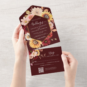 Casamento Dourado de QR RSVP de Queda de Burgundy