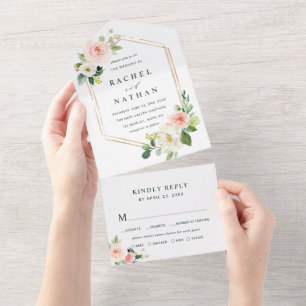 Casamento Dourado de Quadro Blush White Bloom Hexa