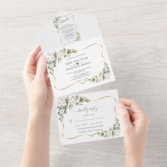 Casamento Dourado de quadros com lírios brancos im (Aba destacável)