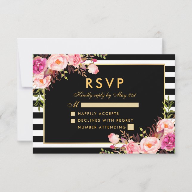 Casamento Dourado de RSVP Preto, Cor-de-rosa-rosa- (Frente)