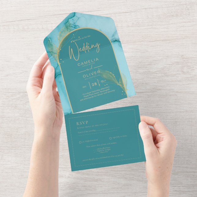 Casamento Dourado de Teal Turquoise Oceânica (Aba destacável)
