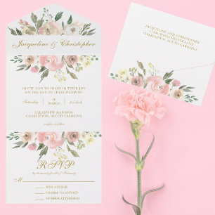 Casamento Dourado de Verão Floral Elegante Blush R