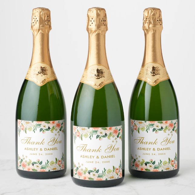 Casamento Dourado de Watercolor Coral Floral (Garrafas)