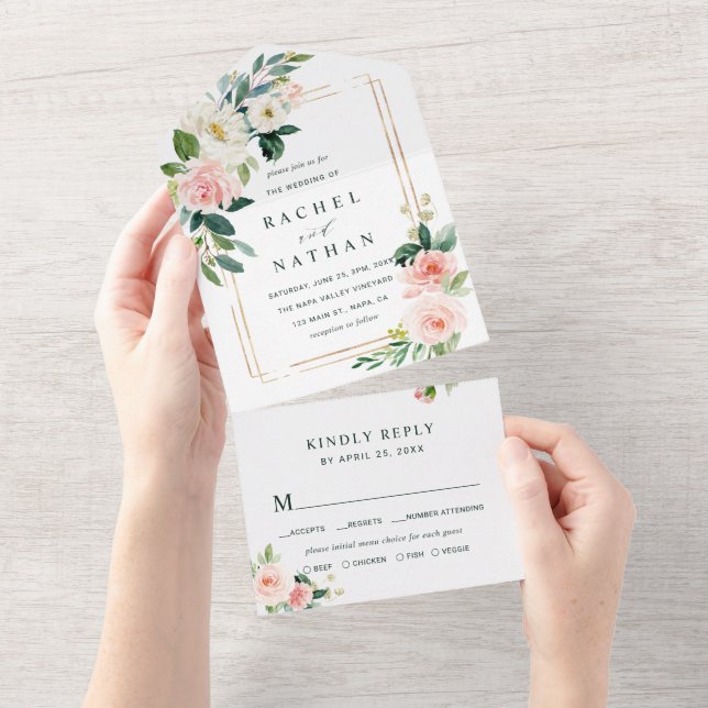 Casamento Dourado do Retângulo Blush White Bloom (Tearaway)