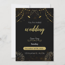 Casamento Dourado e azul-escuro com Convite de fes