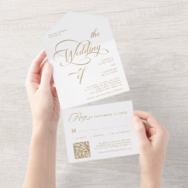 Casamento Dourado e branco de caligrafia elegante