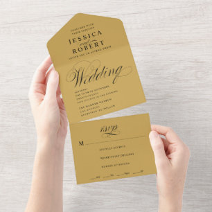 Casamento Dourado e Caligrafia Negra de Script Ele