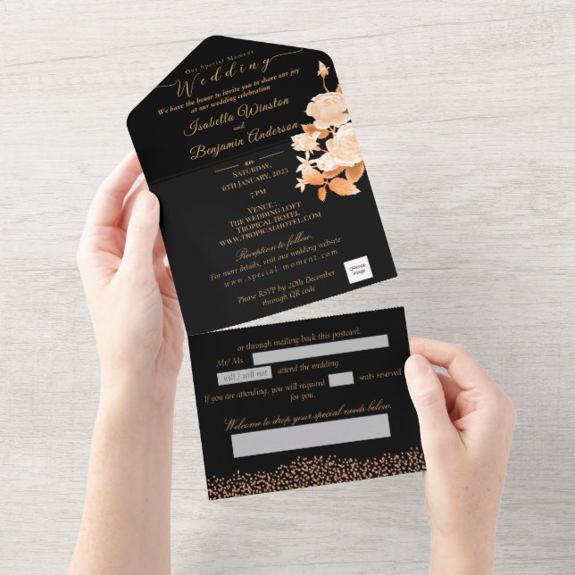 Casamento Dourado e elegante de Rosa negro (Aba destacável)