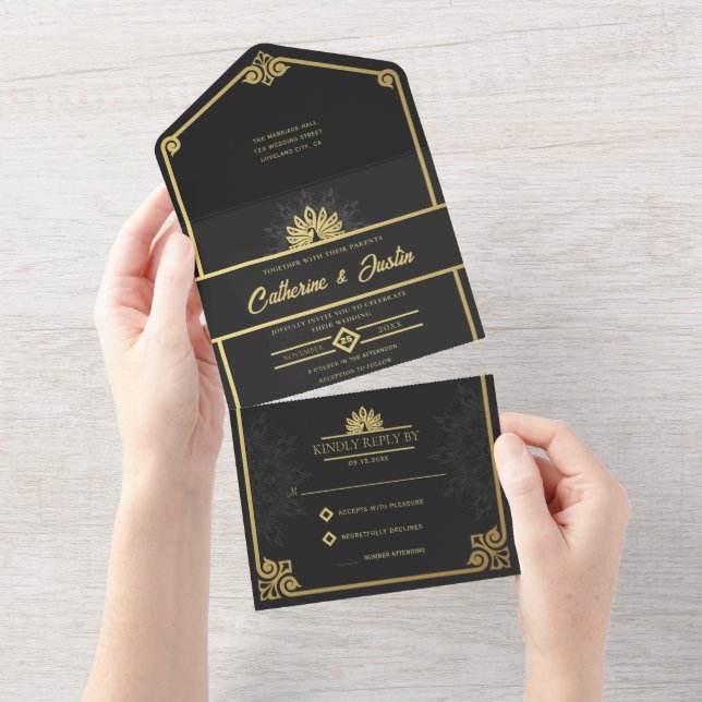 Casamento Dourado e Negro em Deco de Arte Moderna (Aba destacável)