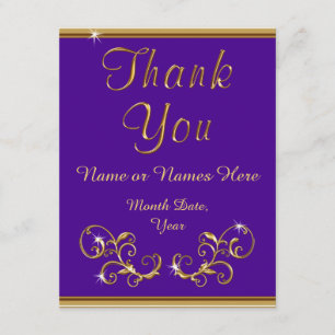 Casamento Dourado e roxo Obrigado Cartões
