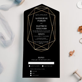 Casamento Dourado Elegante De Gem Preta Tudo Em Um