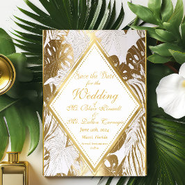 Casamento Dourado Elegante Monstera Salve O Cartão