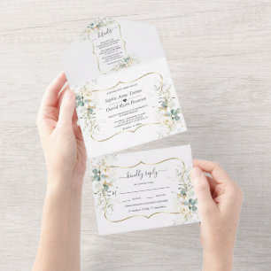 Casamento Dourado Eucalyptus Floral Branco Elegant