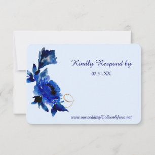Casamento Dourado Floral Azul Moderno RSVP