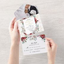 Casamento Dourado Floral de Coral Vermelho-Ivory