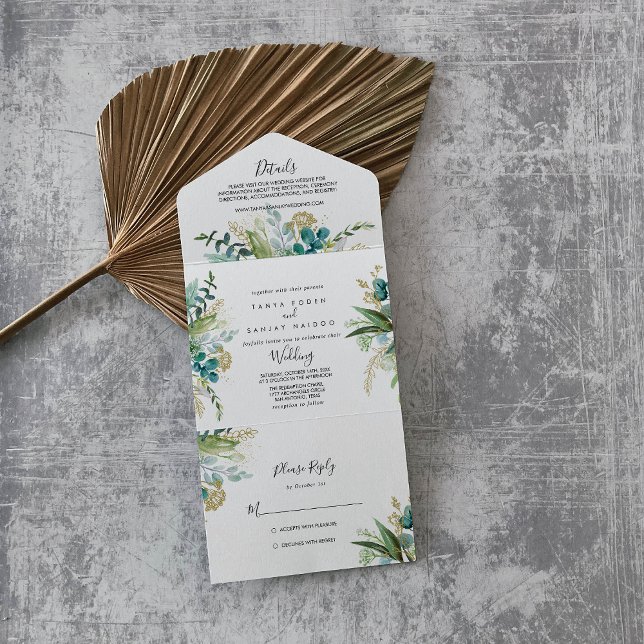Casamento Dourado Floral Tropical (Criador carregado)