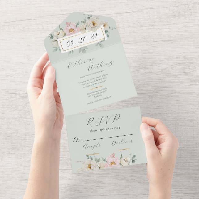 Casamento Dourado Floral Verde Moderno (Aba destacável)